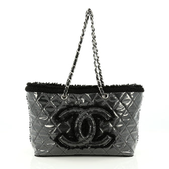 Chanel Funny Tweed Tote Quilted Vinyl Small Black