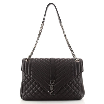 Saint Laurent Classic Monogram Slouchy Envelope Satchel Quilted Leather Large