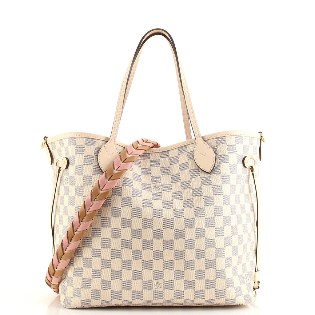 Louis Vuitton Neverfull NM Tote Damier with Braided Detail MM White 1710921