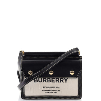 Burberry Logo Title Pocket Crossbody Bag Canvas and Leather Mini