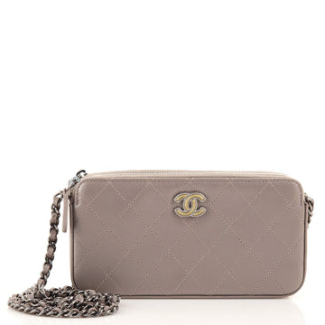 Chanel Double Zip Clutch with Chain Quilted Lambskin