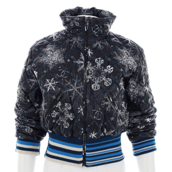 Chanel Women's Zip Up Puffer Jacket Printed Polyamide