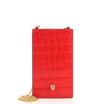 Alexander McQueen Skull Phone Case Chain Crossbody Bag Crocodile Embossed Leather