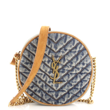 Saint Laurent Vinyle Round Camera Bag Matelasse Chevron Denim