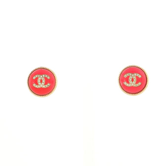 Chanel CC Round Stud Earrings Metal with Enamel and Crystals