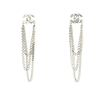 Chanel CC Baguette Multi Chain Drop Earrings Metal with Crystals