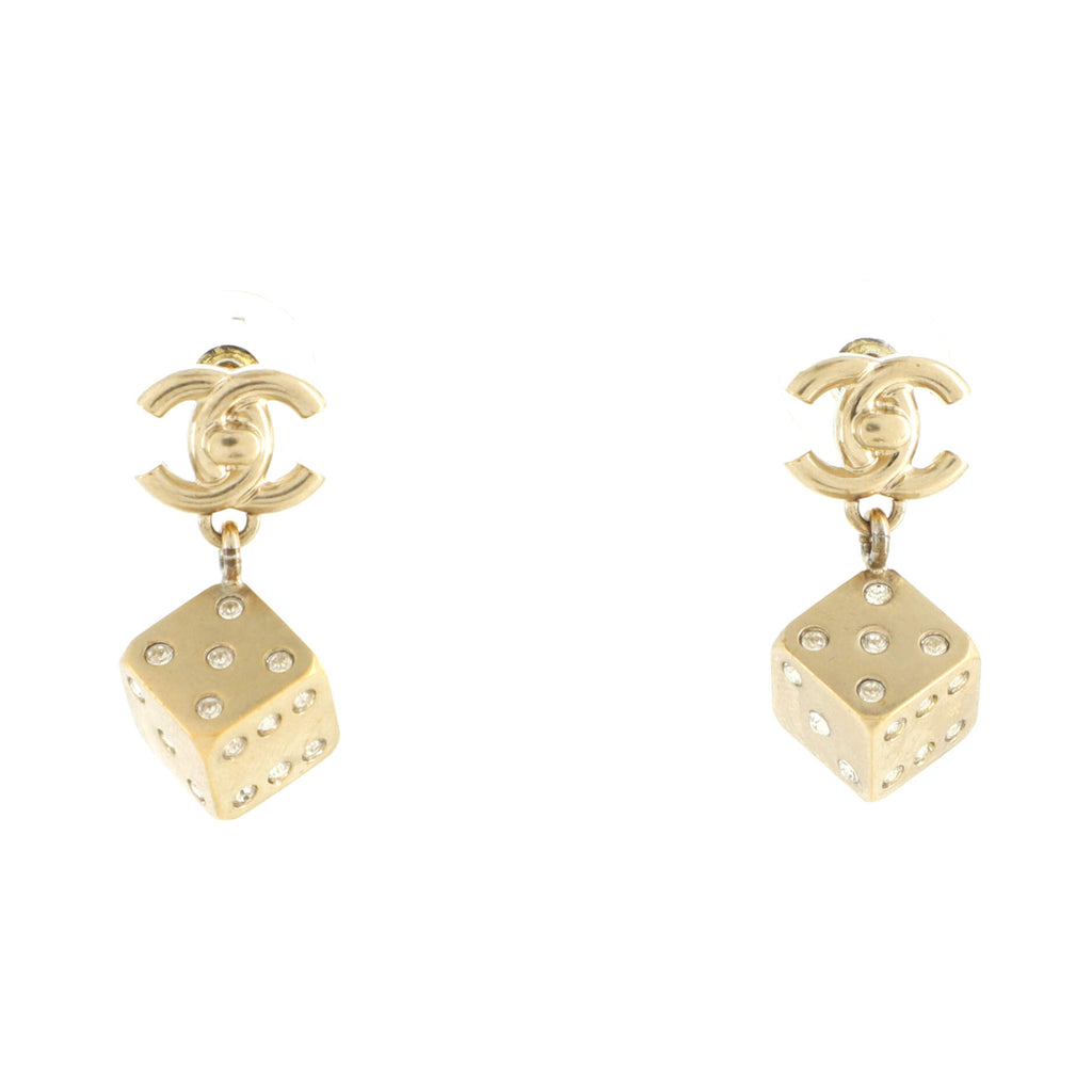 Chanel CC logo square crystal drop classic SHW earrings necklace