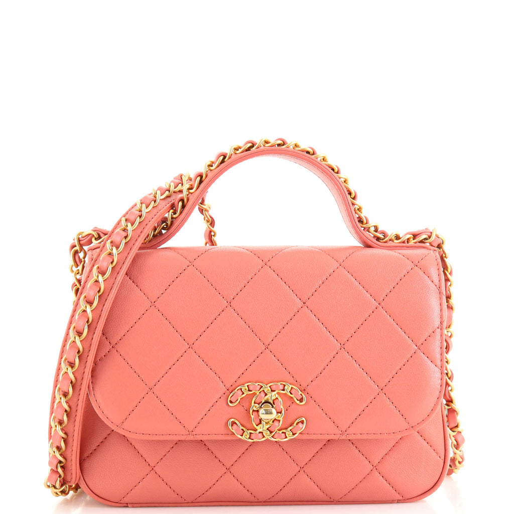 Chanel Chain Infinity Top Handle Bag Quilted Lambskin Mini Pink 17120215
