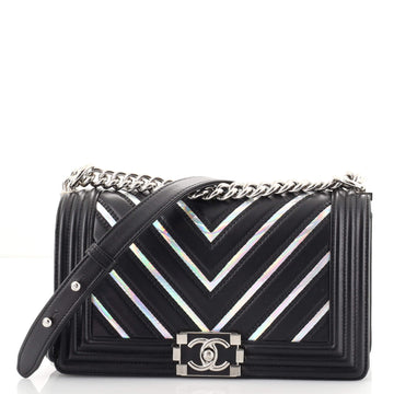 Chanel Boy Flap Bag Chevron Lambskin with Holographic PVC Old Medium