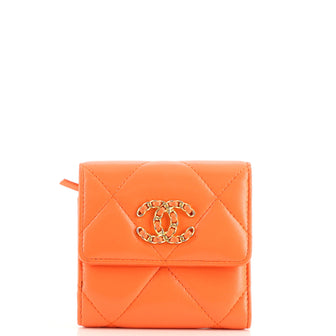 Chanel 19 Trifold Wallet Quilted Lambskin Small Orange 17120239