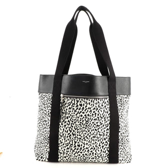 Saint Laurent Front Zip Shopping Tote Printed Canvas with Leather Large