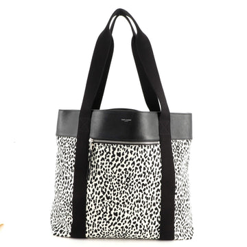 Saint Laurent Front Zip Shopping Tote Printed Canvas with Leather Large