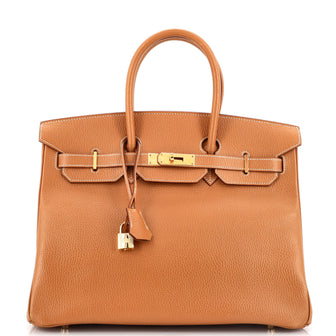 Birkin Handbag Brown Ardennes with Gold Hardware 35