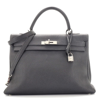 Hermes Kelly Handbag Black Togo with Palladium Hardware 35