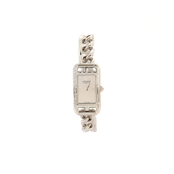 Hermes Nantucket Jete de Diamants Quartz Watch Stainless Steel with Diamonds 17