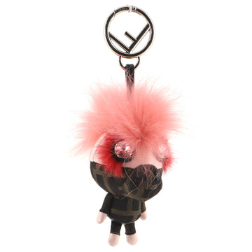 Fendi Space Monkey Bag Charm Zucca Canvas with Leather and Fur