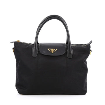 Prada Convertible Flap Tote Tessuto and Saffiano Leather Medium Black