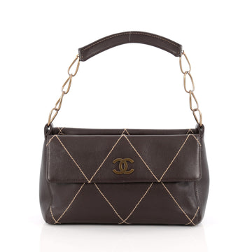 Chanel Surpique Double Sided Shoulder Bag Quilted Leather Medium Brown