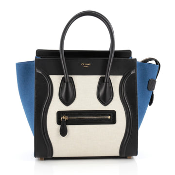 Celine Luggage Handbag Canvas and Leather Micro Blue