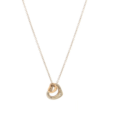 Tiffany & Co. Elsa Peretti Double Open Heart Pendant Necklace Sterling Silver and 18K Rose Gold