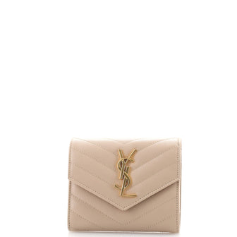 Saint Laurent Classic Monogram Trifold Wallet Matelasse Chevron Leather