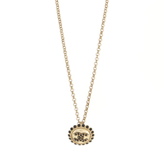 Chanel CC Round Pendant Necklace Metal with Crystals, Faux Pearls and Beads
