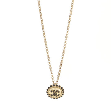 Chanel CC Round Pendant Necklace Metal with Crystals, Faux Pearls and Beads