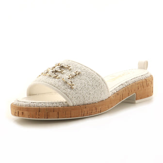 Chanel Women's Chain CHA-NEL Mule Sandals Tweed and Cork