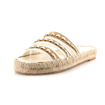Chanel Women's Chain Strap Espadrille Slide Sandals Leather