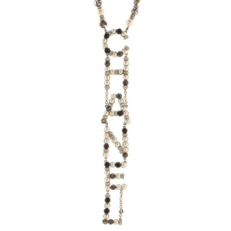 Chanel CHA-NEL Logo Lariat Necklace Metal with Crystals, Faux Pearls and Beads