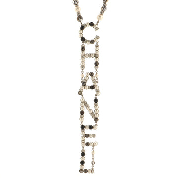Chanel CHA-NEL Logo Lariat Necklace Metal with Crystals, Faux Pearls and Beads