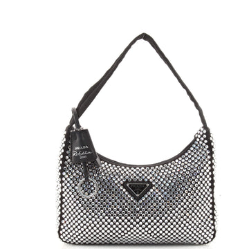 Prada Re-Edition 2000 Hobo Crystal Embellished Satin Mini