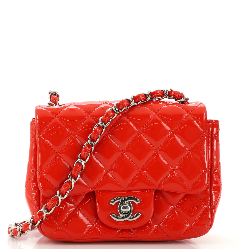 Chanel Square Classic Single Flap Bag Quilted Patent Mini Red 1715141