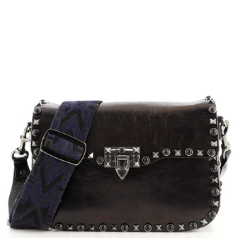 Valentino Rolling Rockstud Crossbody Bag Leather with Cabochons Medium