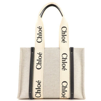 Chloe Woody Tote Canvas with Leather Medium