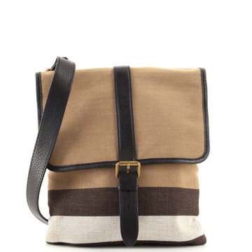 Burberry Flat Buckle Messenger Bag House Check Canvas Small
