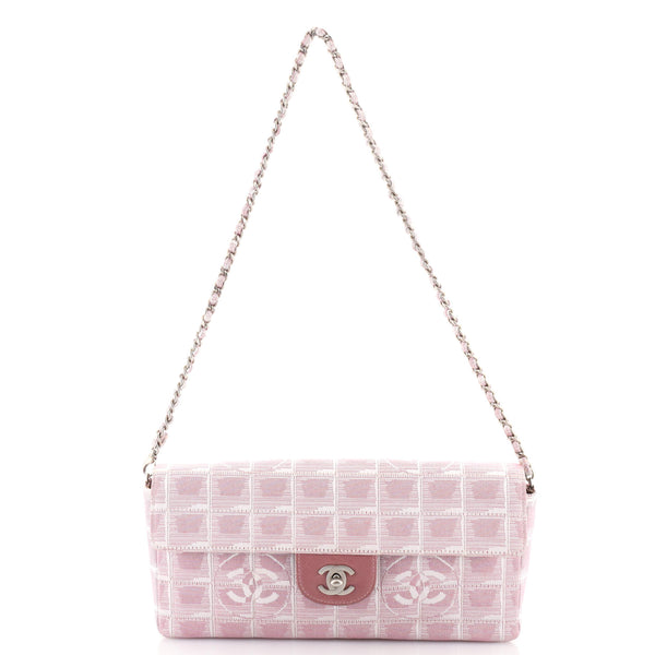 Chanel Travel Line Flap Bag Quilted Nylon East West Pink 1716521
