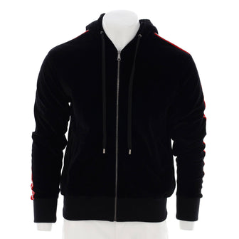 Gucci Men's Zip Up Hoodie Embroidered Velvet
