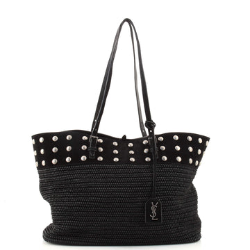 Saint Laurent Boucle E/W Shopping Tote Raffia with Studded Suede Medium