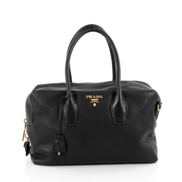 Prada Convertible Zip Satchel Vitello Daino Medium black