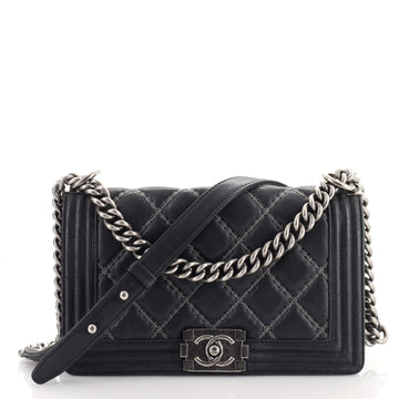 Chanel Boy Flap Bag Quilted Calfskin with Micro Chain Detail Old Medium