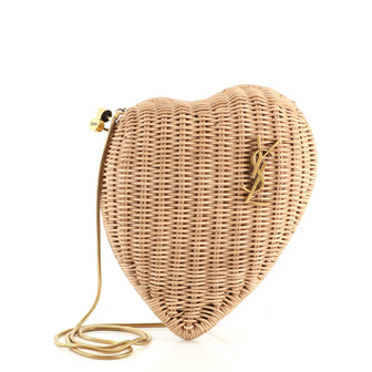 Saint Laurent Love Heart Chain Box Clutch Raffia