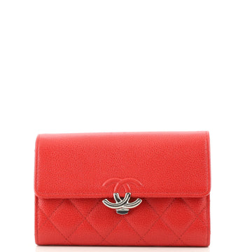 Chanel CC Box Gusset Flap Wallet Quilted Calfskin Long