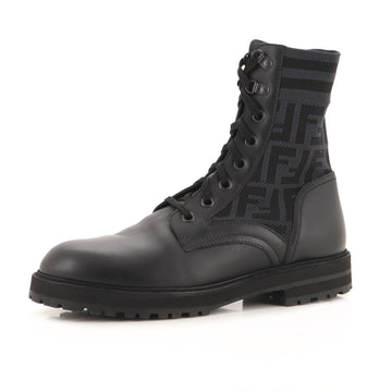 Fendi Men's Lace Up Ankle Boots Leather and Zucca Fabric