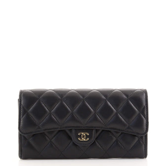 Chanel CC Gusset Classic Flap Wallet Quilted Lambskin Long