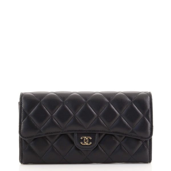 CC Gusset Classic Flap Wallet Quilted Lambskin Long