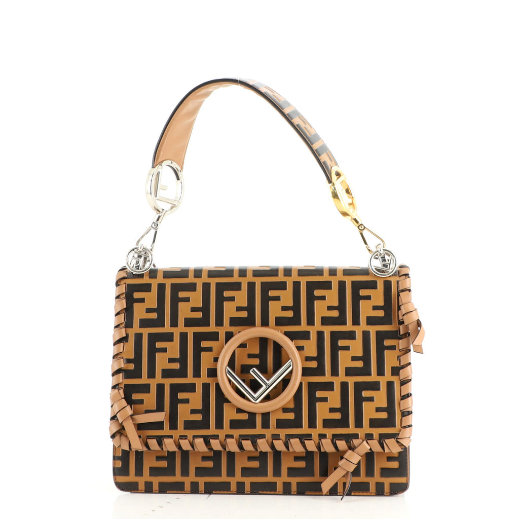 Fendi Kan I F Shoulder Bag Whipstitch Zucca Embossed Leather