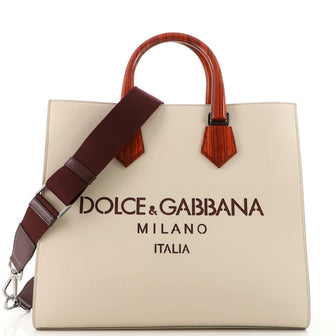 dolce and gabbana convertible backpack with leather handles Dolce & Gabbana Logo Convertible Shopping Tote Laser Cut Leather Large Neutral 1717793