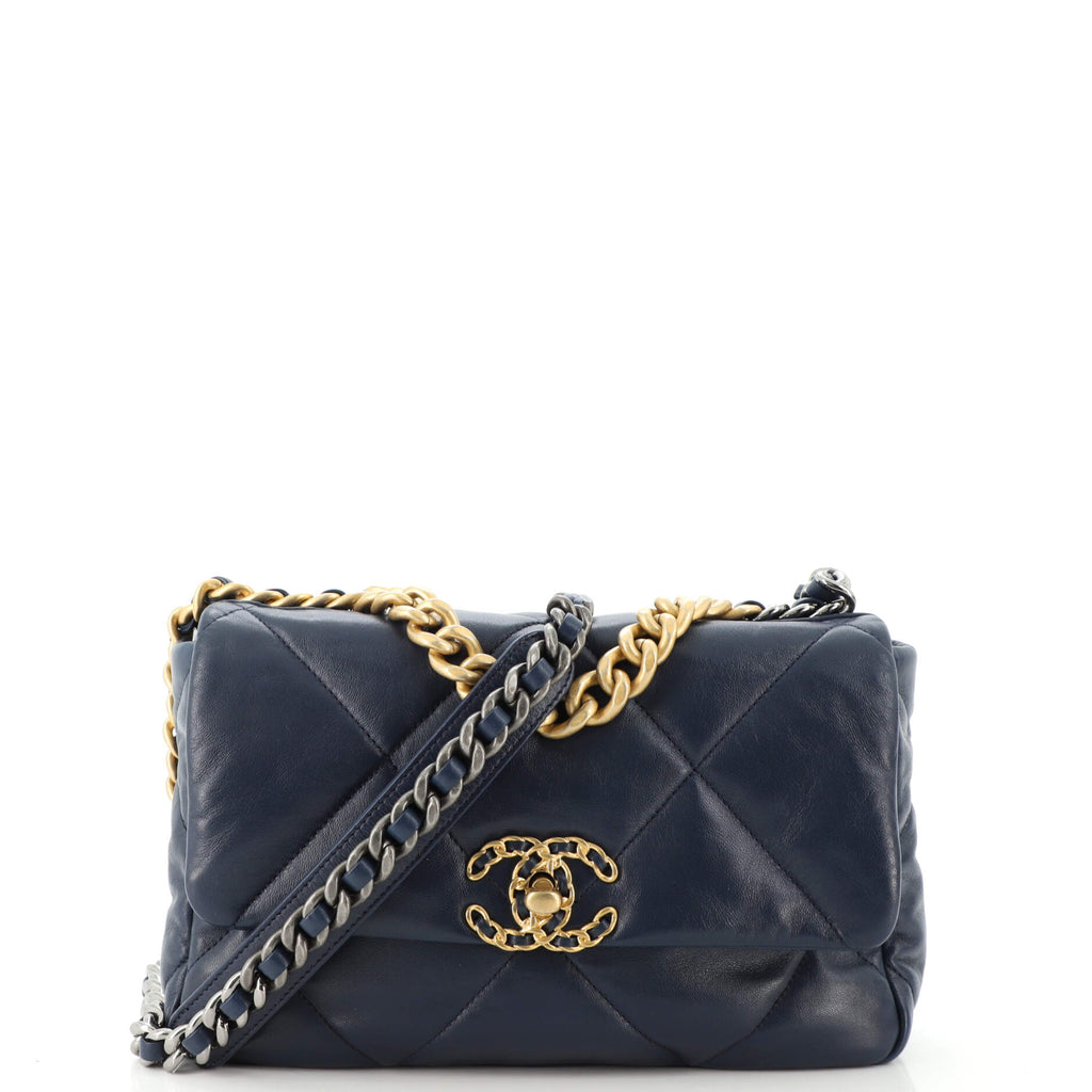 Chanel 19 Flap Bag Quilted Lambskin Medium Blue 17179111