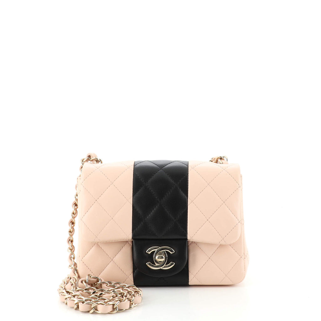 Chanel Bicolor Square Classic Single Flap Bag Quilted Lambskin Mini Neutral  17179113